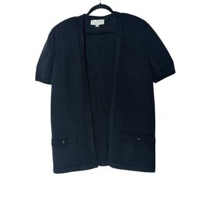 St. John By Marie‎ Gray Cardigan Sweater Women's Medium Black Short Sleeve Knit